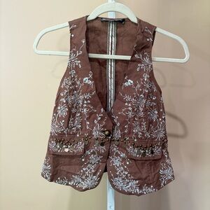 Vintage True Meaning Brown Vest with White Accents S